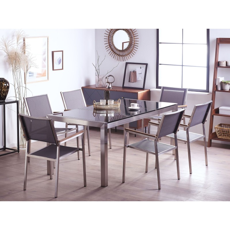 Zestaw ogrodowy dla 6 osób GROSSETO Blat dzielony Granit Polerowany Szary/ czarny