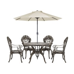 Zestaw ogrodowy dla 4 osób SAPRI z parasolem (16 opcji do wyboru) Metal Ciemnobrązowy