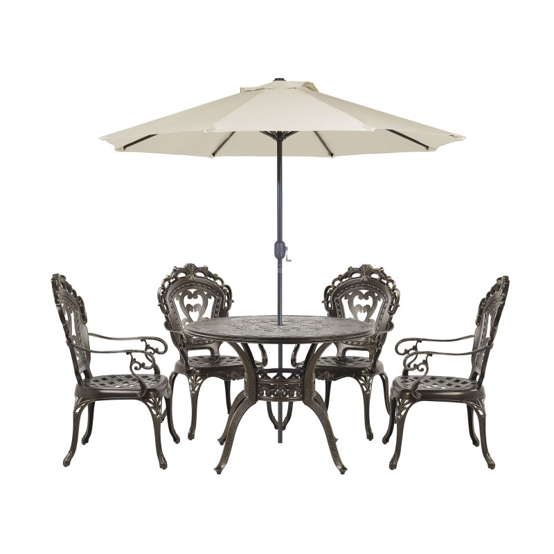 Zestaw ogrodowy dla 4 osób SAPRI z parasolem (16 opcji do wyboru) Metal Ciemnobrązowy