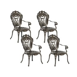 Zestaw ogrodowy dla 4 osób SAPRI z parasolem (16 opcji do wyboru) Metal Ciemnobrązowy