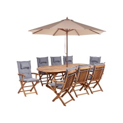 Zestaw ogrodowy dla 8 osób MAUI II z parasolem Drewno akacjowe Szary