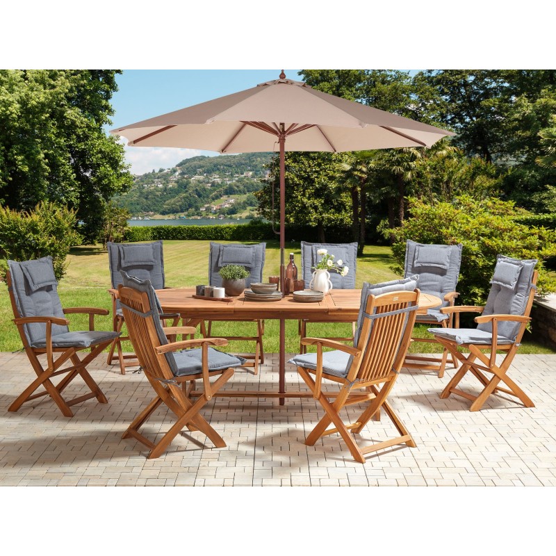 Zestaw ogrodowy dla 8 osób MAUI II z parasolem Drewno akacjowe Szary