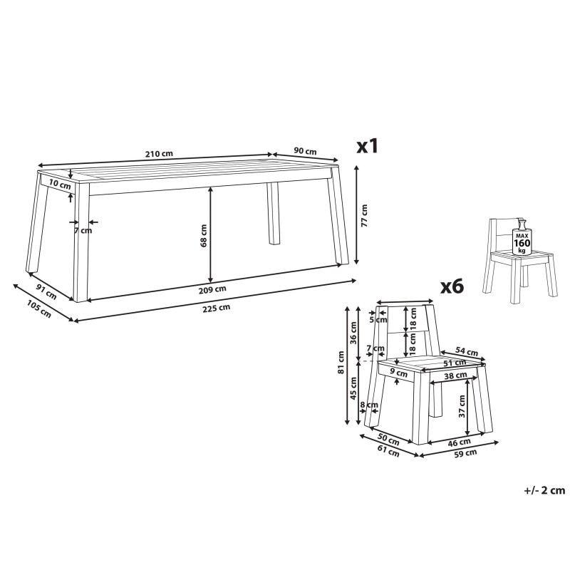 Zestaw ogrodowy dla 6 osób LIVORNO Drewno akacjowe Brązowy