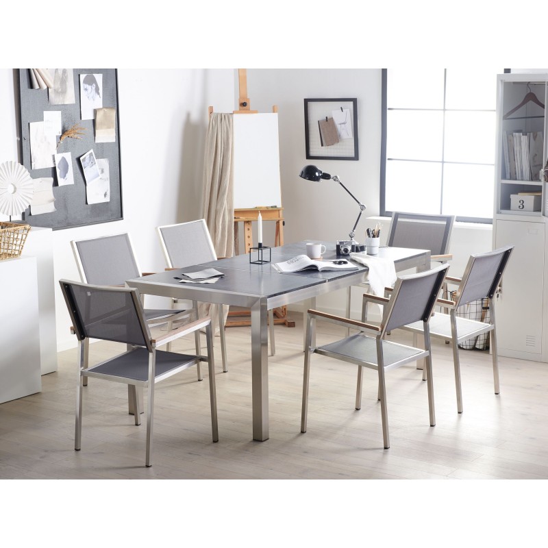 Zestaw ogrodowy dla 6 osób GROSSETO Blat dzielony Bazalt Płomieniowany Czarny/ szary