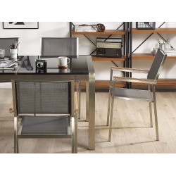 Zestaw ogrodowy dla 6 osób GROSSETO Blat dzielony Bazalt Płomieniowany Czarny/ szary