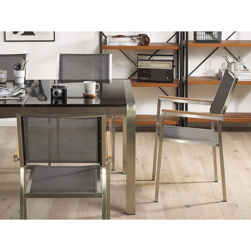 Zestaw ogrodowy dla 6 osób GROSSETO Blat dzielony Bazalt Płomieniowany Czarny/ szary