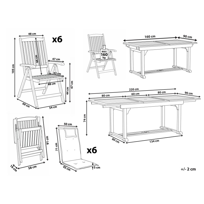 Zestaw ogrodowy dla 6 osób AMANTEA z poduszkami Drewno akacjowe Szary