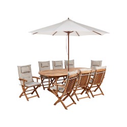 Zestaw ogrodowy dla 8 osób MAUI II z parasolem Drewno akacjowe Beżowoszary