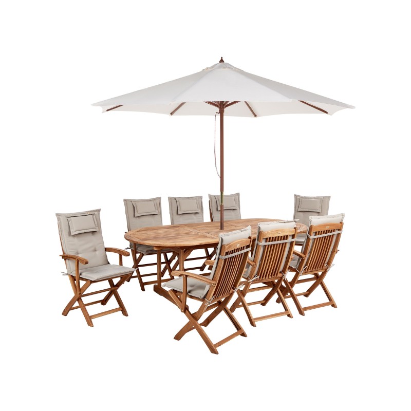 Zestaw ogrodowy dla 8 osób MAUI II z parasolem Drewno akacjowe Beżowoszary