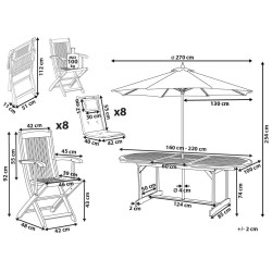 Zestaw ogrodowy dla 8 osób MAUI II z parasolem Drewno akacjowe Beżowoszary