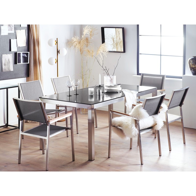 Zestaw ogrodowy dla 6 osób GROSSETO Granit Polerowany Szary/ czarny