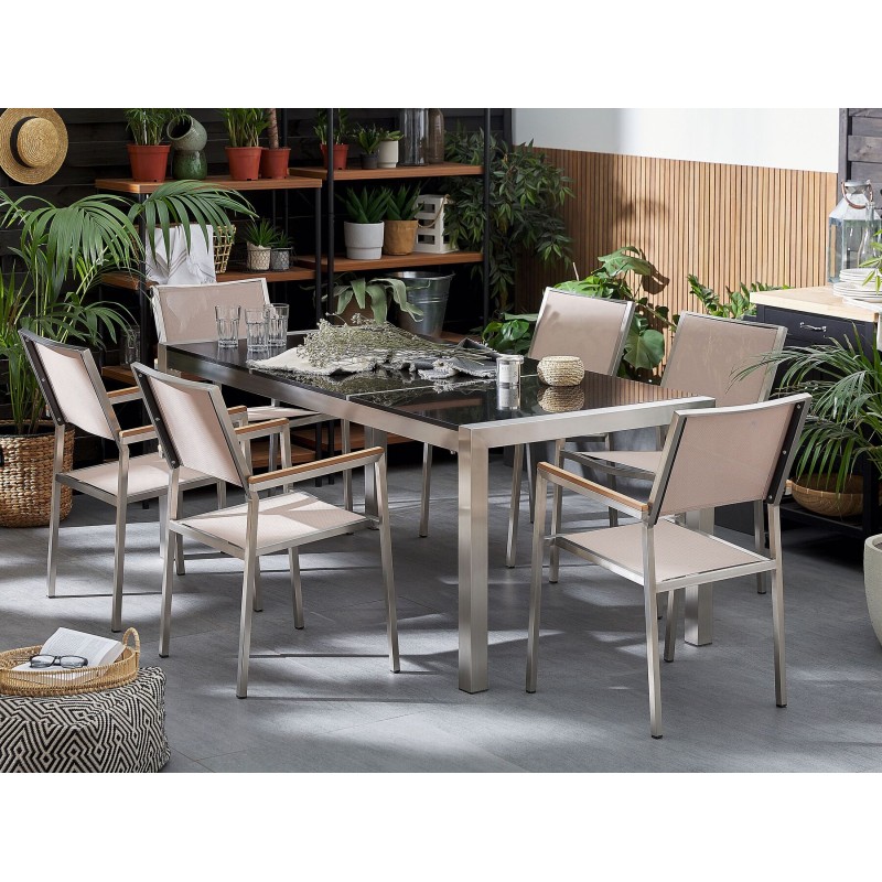 Zestaw ogrodowy dla 6 osób GROSSETO Blat dzielony Granit Polerowany Czarny/ beżowy