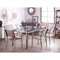 Zestaw ogrodowy dla 6 osób GROSSETO Blat dzielony Granit Polerowany Czarny/ beżowy