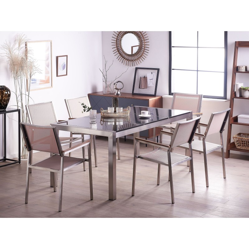 Zestaw ogrodowy dla 6 osób GROSSETO Blat dzielony Granit Polerowany Czarny/ beżowy