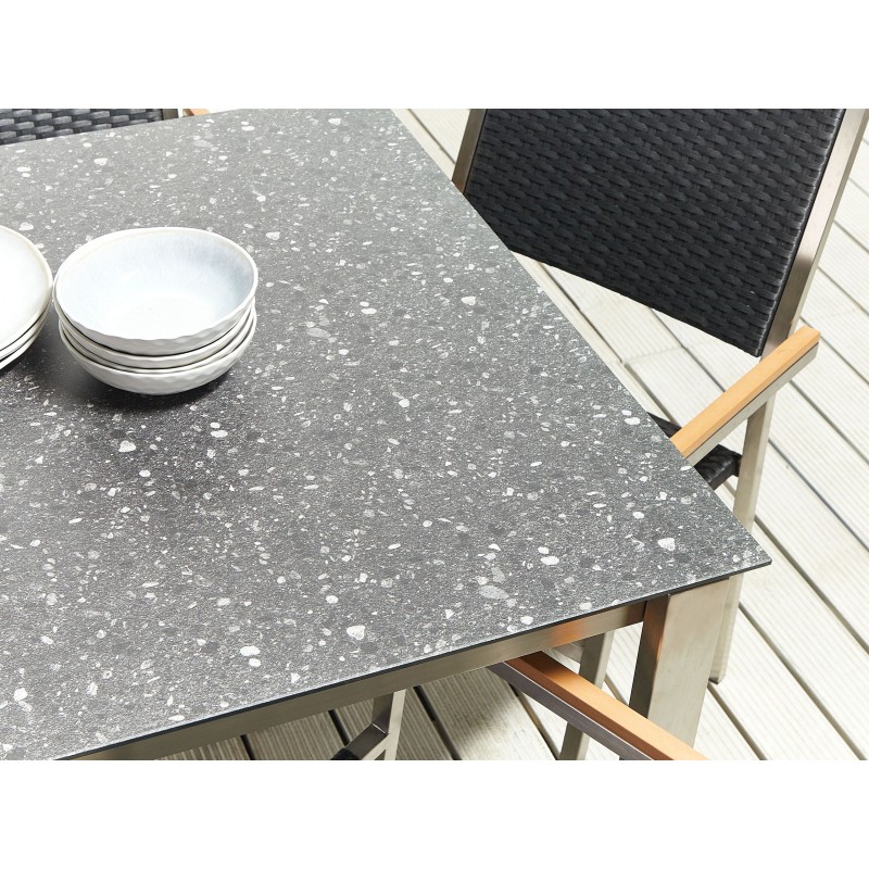 Zestaw ogrodowy dla 4 osób COSOLETO/GROSSETO Szkło hartowane Efekt granitu Czarny