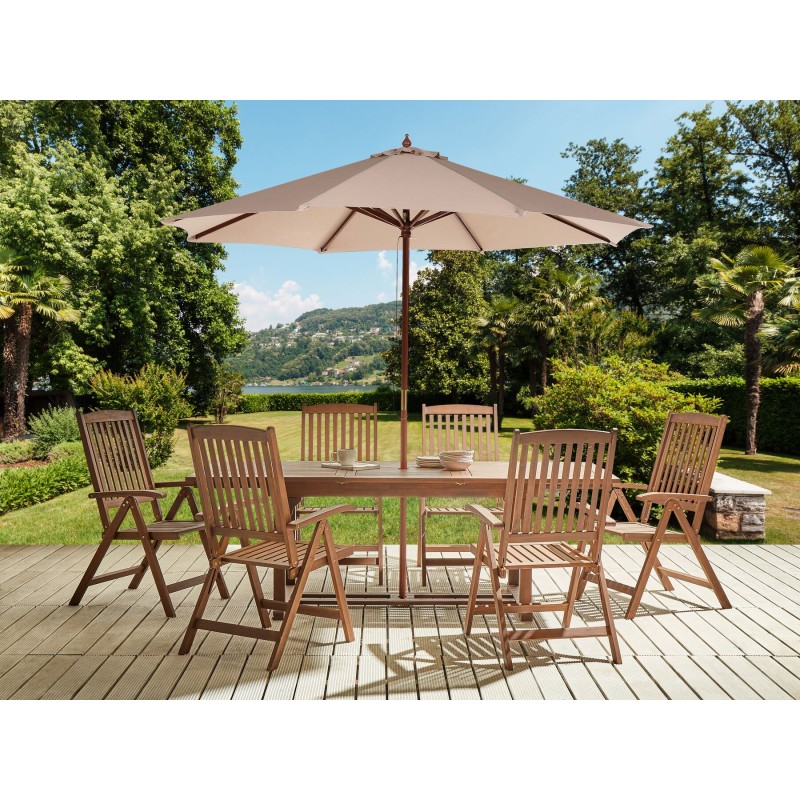 Zestaw ogrodowy dla 6 osób AMANTEA z parasolem Drewno akacjowe Piaskowy