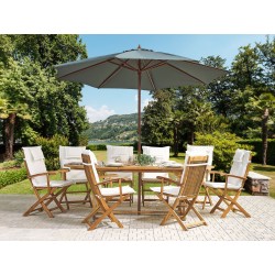 Zestaw ogrodowy dla 8 osób MAUI z parasolem Drewno akacjowe Złamana biel