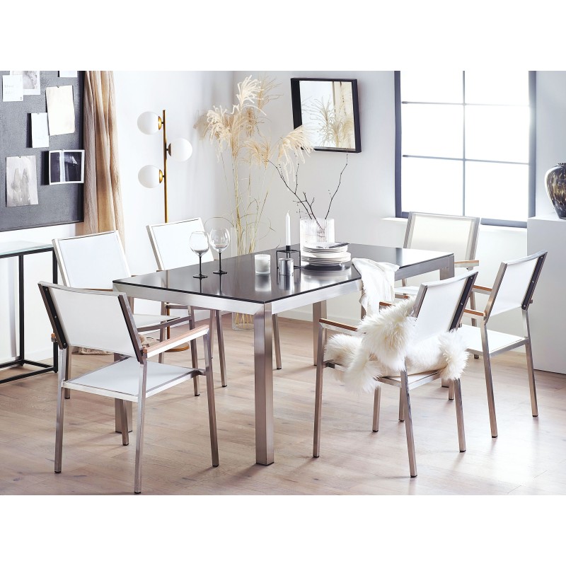 Zestaw ogrodowy dla 6 osób GROSSETO Granit Polerowany Czarny/ biały