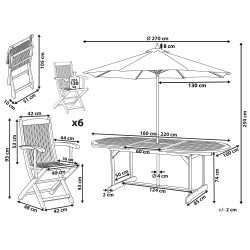 Zestaw ogrodowy dla 6 osób MAUI z parasolem (12 opcji do wyboru) Drewno akacjowe Jasnobrązowy