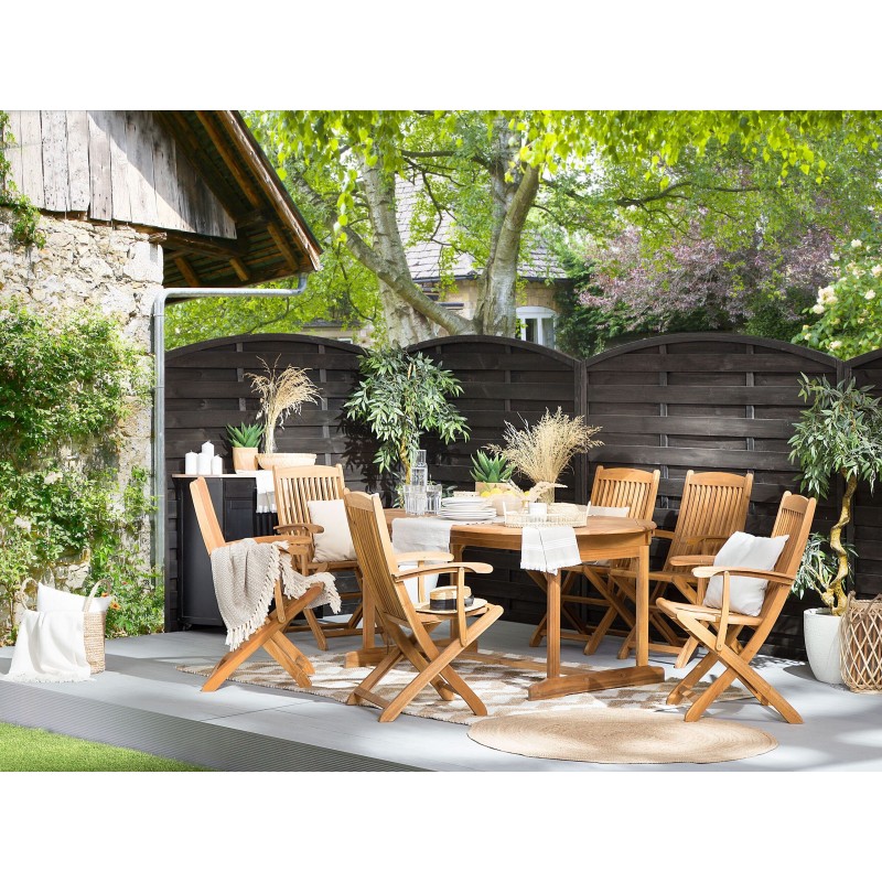 Zestaw ogrodowy dla 6 osób MAUI z parasolem (12 opcji do wyboru) Drewno akacjowe Jasnobrązowy