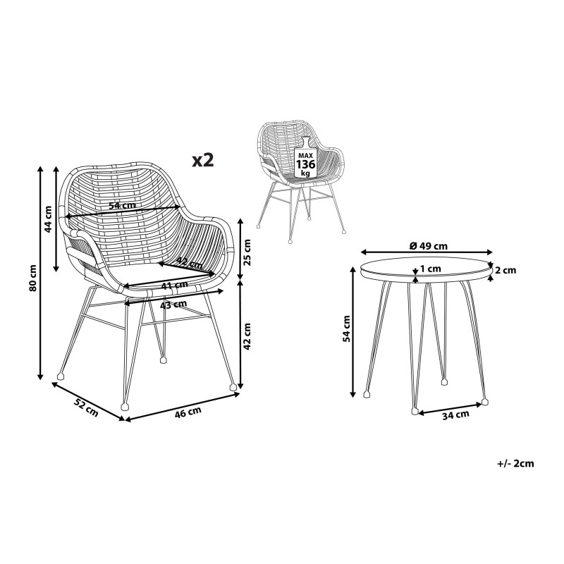 Zestaw mebli balkonowych z poduszkami TROPEA II Technorattan Naturalny