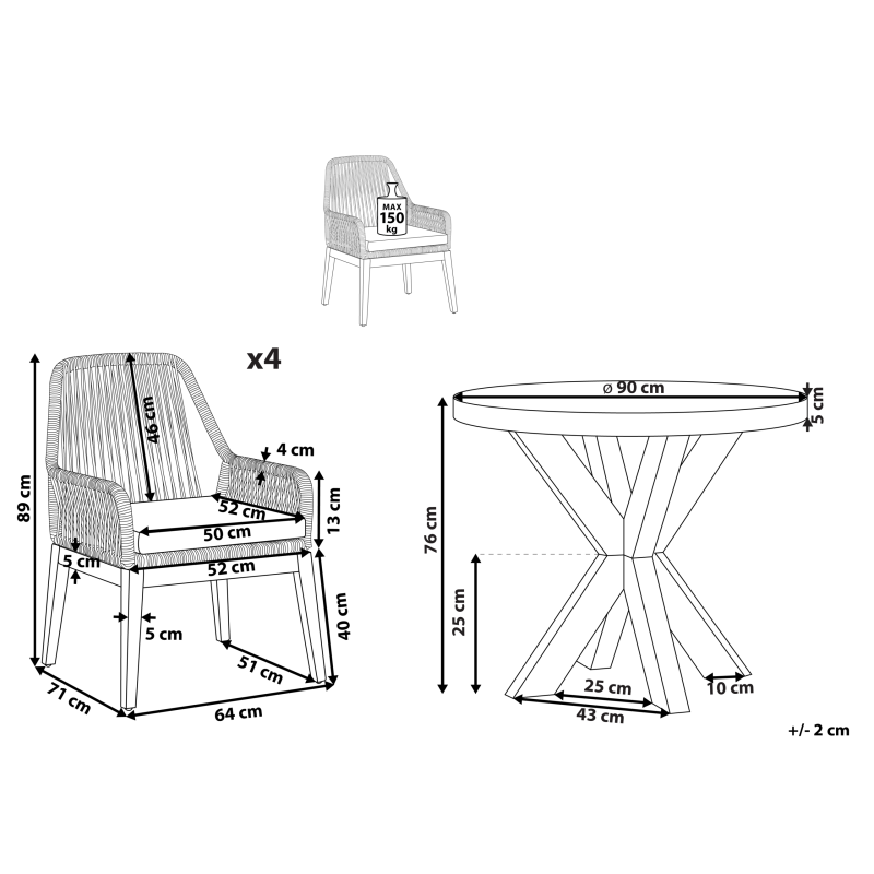 Zestaw ogrodowy dla 4 osób OLBIA z poduszkami Beton Beżowy