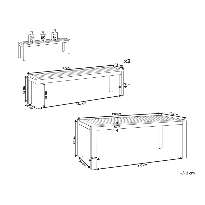 Zestaw ogrodowy z ławkami dla 6 osób MONSANO Drewno eukaliptusowe Brązowy