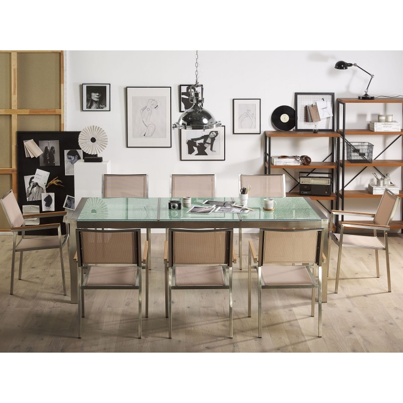 Zestaw ogrodowy dla 8 osób GROSSETO Szkło tłuczone Przezroczysty/ beżowy