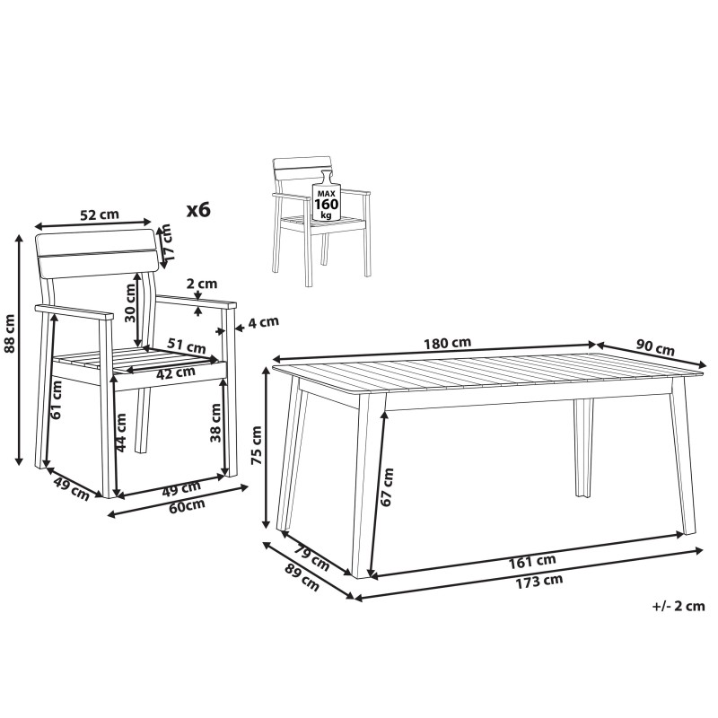 Zestaw ogrodowy dla 6 osób FORNELLI Drewno akacjowe Brązowy