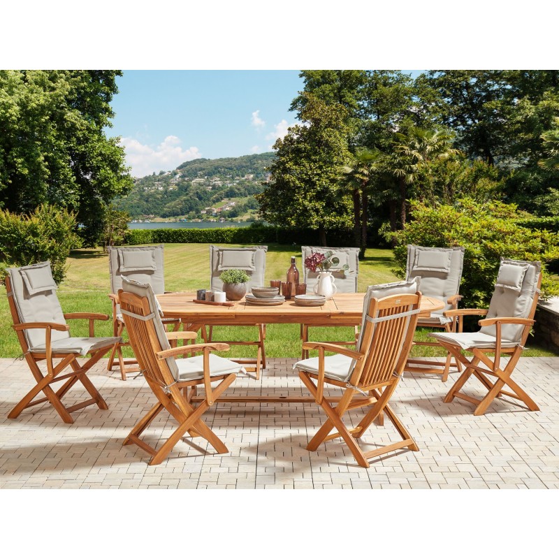 Zestaw ogrodowy dla 8 osób MAUI II z poduszkami Drewno akacjowe Beżowoszary