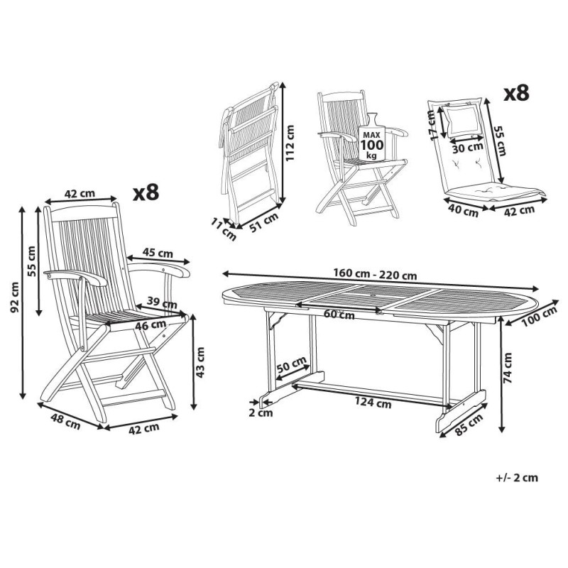 Zestaw ogrodowy dla 8 osób MAUI II z poduszkami Drewno akacjowe Beżowoszary