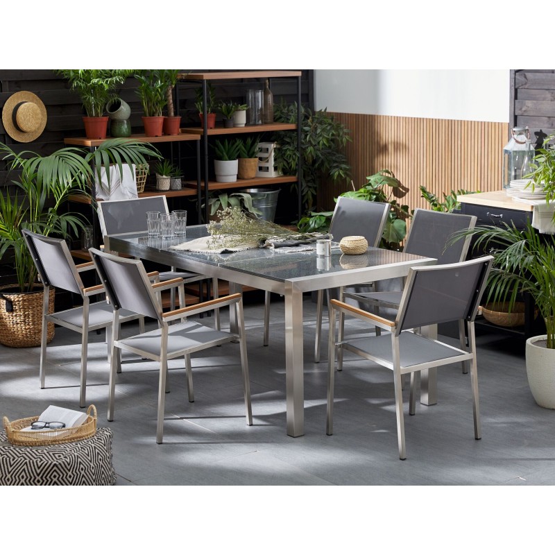 Zestaw ogrodowy dla 6 osób GROSSETO Blat dzielony Granit Polerowany Szary