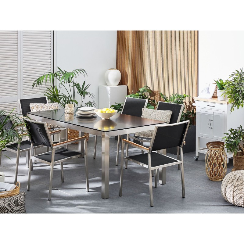 Zestaw ogrodowy dla 6 osób GROSSETO Szkło hartowane Czarny