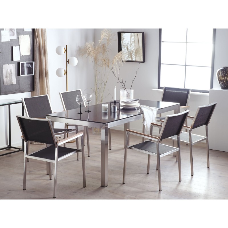 Zestaw ogrodowy dla 6 osób GROSSETO Szkło hartowane Czarny