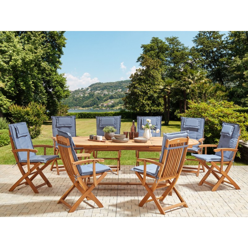Zestaw ogrodowy dla 8 osób MAUI II z poduszkami Drewno akacjowe Niebieski