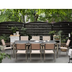Zestaw ogrodowy dla 8 osób GROSSETO Blat dzielony Granit Płomieniowany Czarny/ beżowy