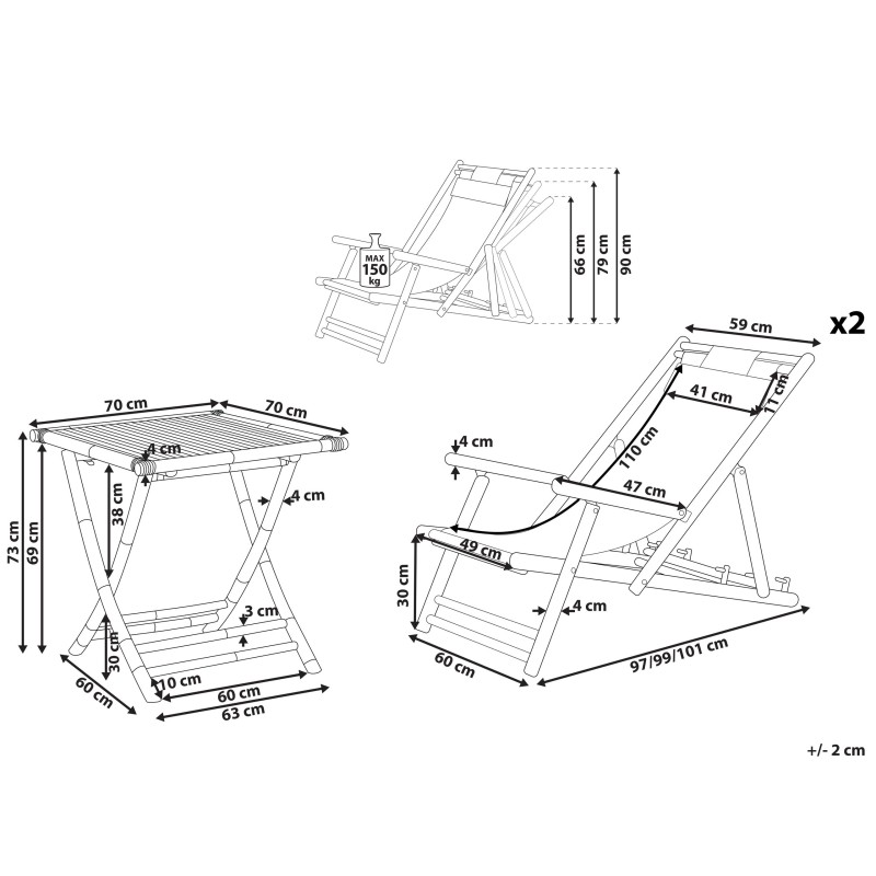 Zestaw mebli balkonowych Składane ATRANI/MOLISE Drewno Jasnobrązowy