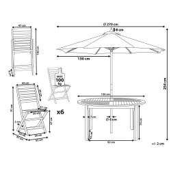 Zestaw ogrodowy dla 6 osób TOLVE z parasolem (12 opcji do wyboru) Drewno akacjowe Brązowy