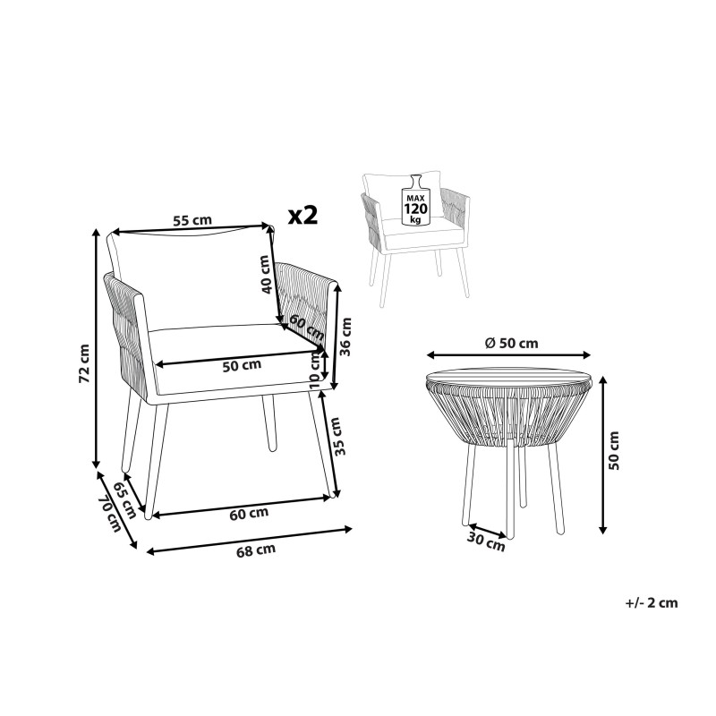 Zestaw mebli balkonowych z poduszkami GARGANO Technorattan Jasnobrązowy