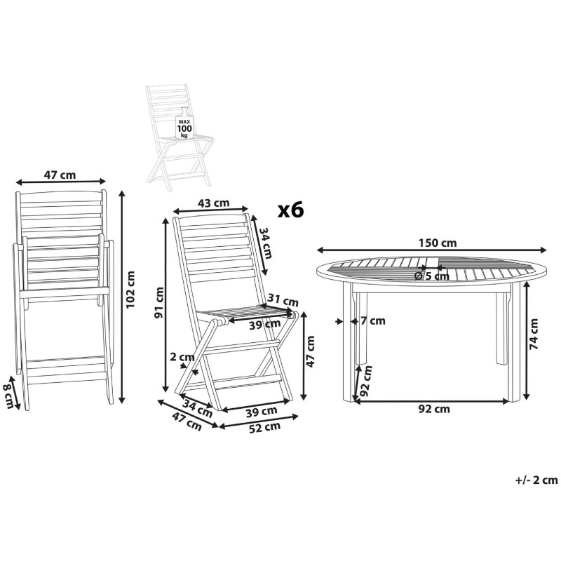 Zestaw ogrodowy dla 6 osób TOLVE Drewno akacjowe Brązowy