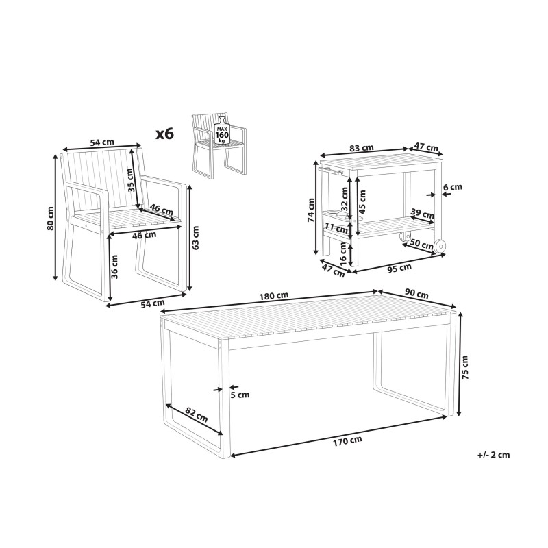 Zestaw ogrodowy z wózkiem dla 6 osób SASSARI Drewno akacjowe Brązowy