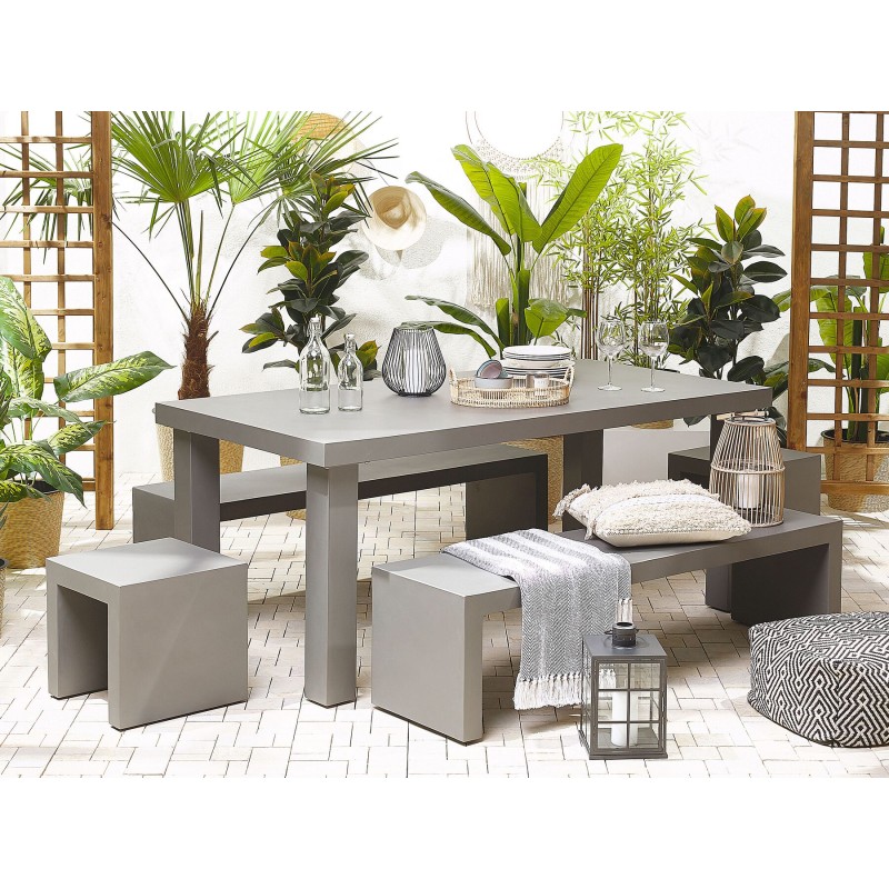 Zestaw ogrodowy z ławkami i stołkami dla 6 osób TARANTO Beton Szary