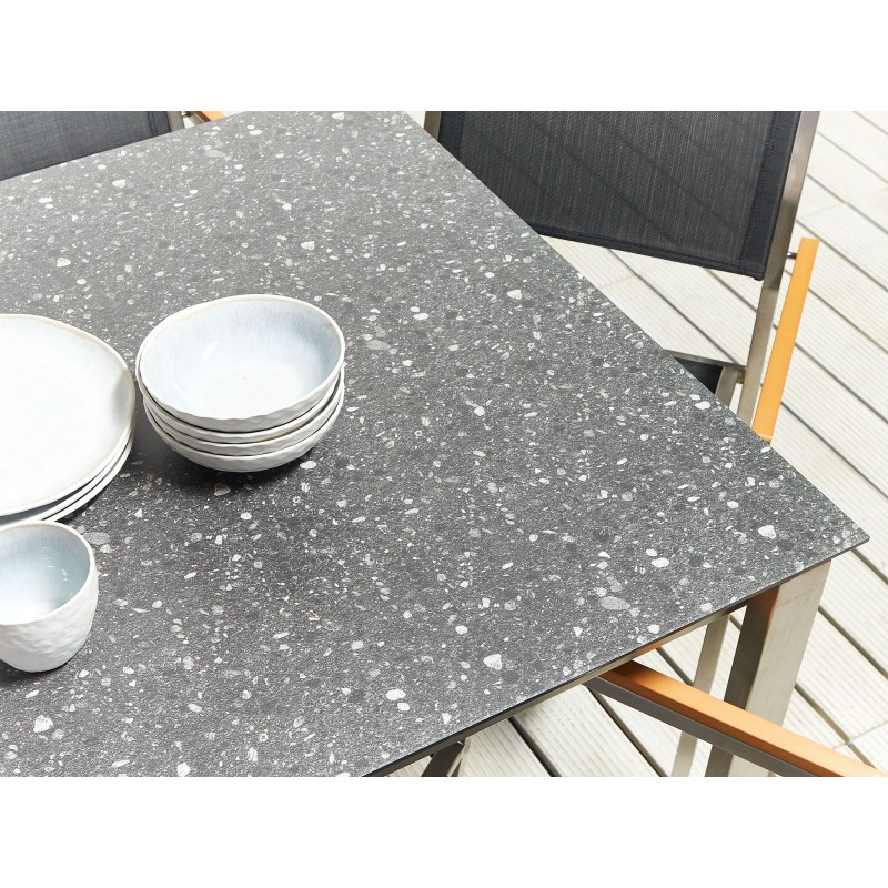 Zestaw ogrodowy dla 4 osób COSOLETO/GROSSETO Szkło hartowane Efekt granitu Czarny