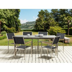 Zestaw ogrodowy dla 6 osób COSOLETO/GROSSETO Szkło hartowane Efekt granitu Czarny