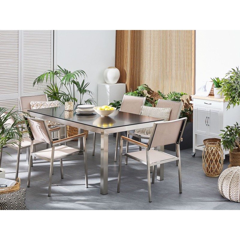 Zestaw ogrodowy dla 6 osób GROSSETO Granit Polerowany Czarny/ beżowy