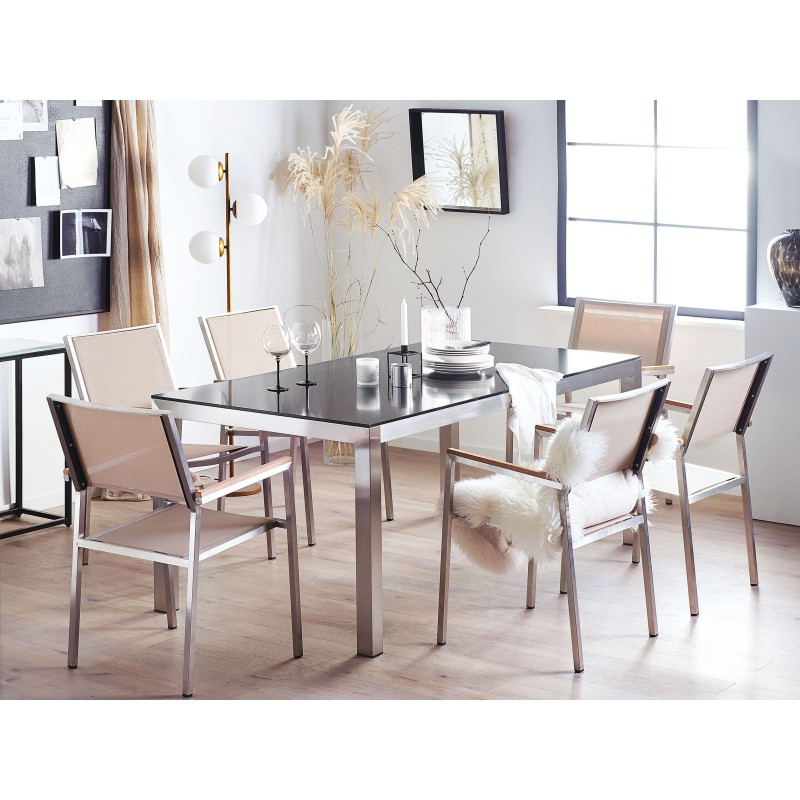 Zestaw ogrodowy dla 6 osób GROSSETO Granit Polerowany Czarny/ beżowy