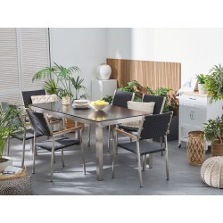 Zestaw ogrodowy dla 6 osób GROSSETO Szkło hartowane Czarny