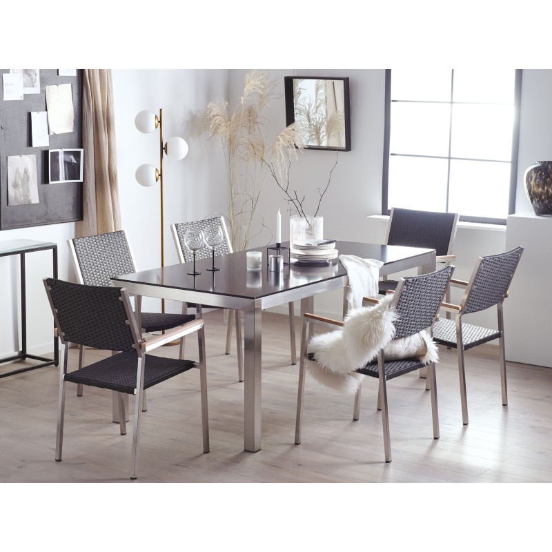 Zestaw ogrodowy dla 6 osób GROSSETO Szkło hartowane Czarny