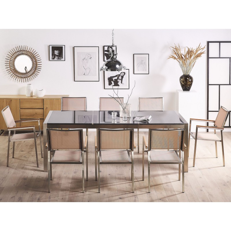 Zestaw ogrodowy dla 8 osób GROSSETO Blat dzielony Granit Polerowany Szary/ beżowy