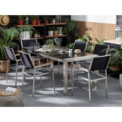 Zestaw ogrodowy dla 6 osób GROSSETO Blat dzielony Granit Płomieniowany Czarny